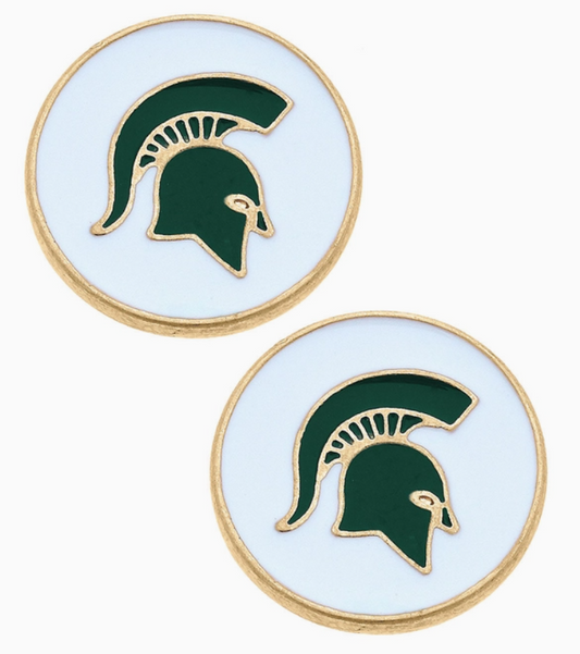 Michigan State Spartans Enamel Disc Stud Earrings in White