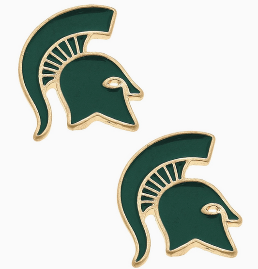 Michigan State Spartans Enamel Stud Earrings in Spartan Green