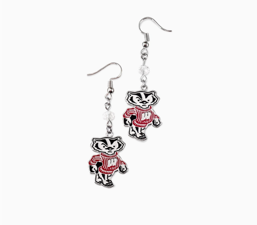 Wisconsin Badgers Mascot Dangle Earrings