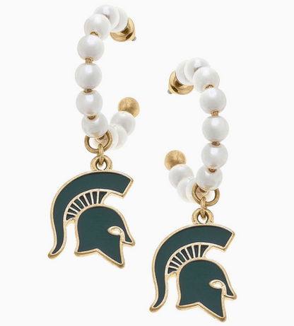 Michigan State Spartans Pearl Hoop Enamel Earrings