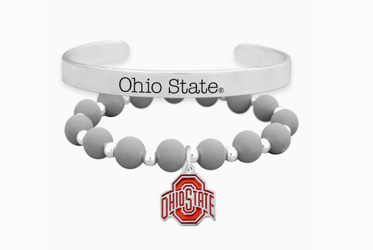 Ohio State Buckeyes Silver Cuff Bracelet Stack