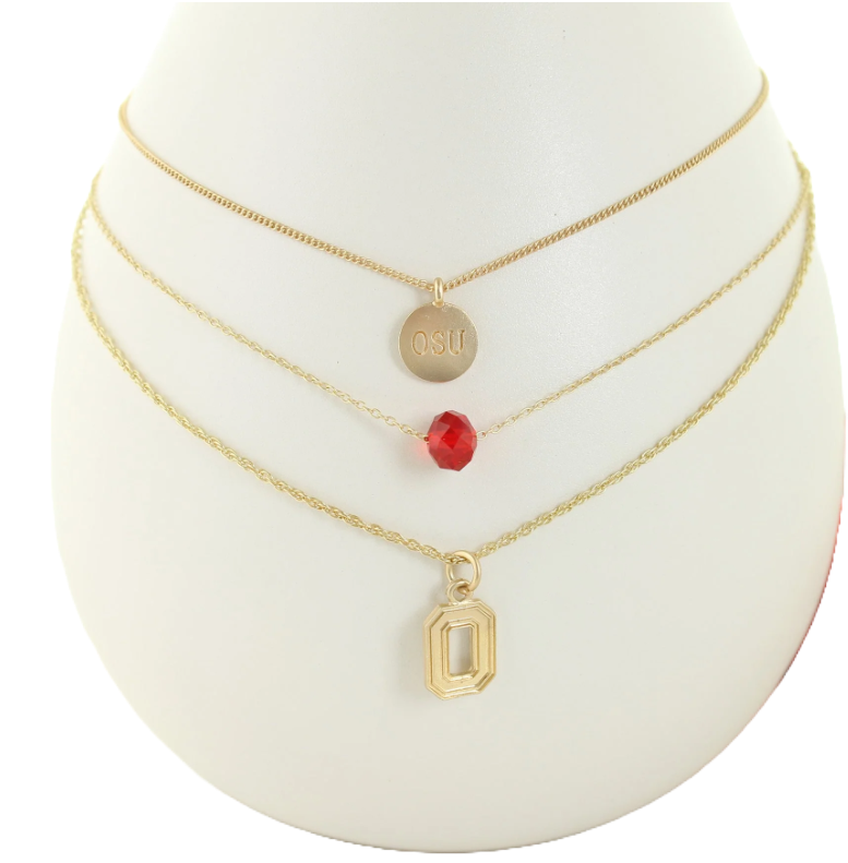 Ohio State Buckeyes Matte Gold Trio Necklace Set